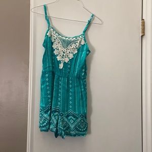 Turquoise/ ivory romper